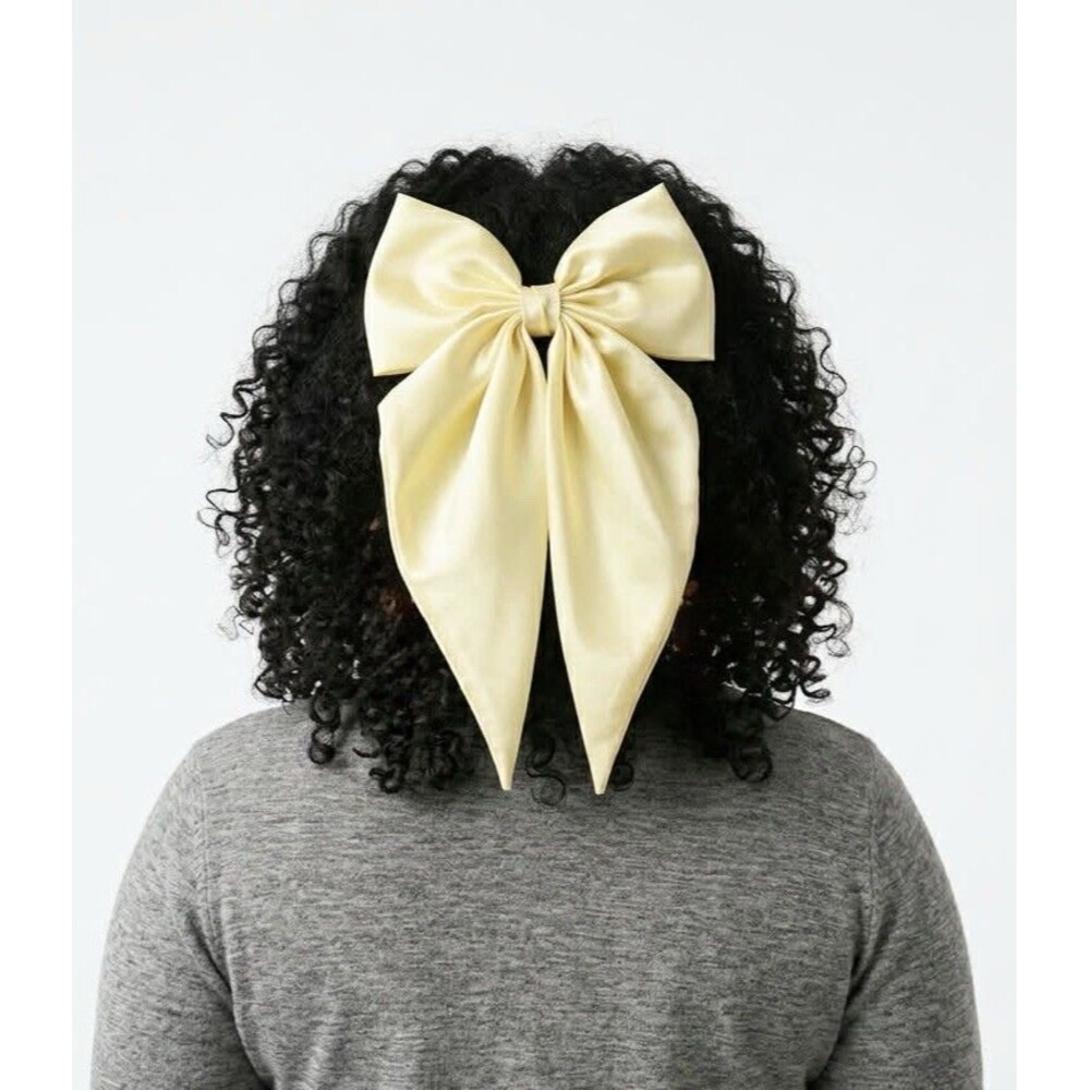 Large Satin Bow Barrettes Women Ribbon Hair Clips Hairpins for Styling Yellow